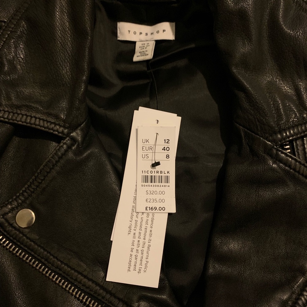 Topshop Mona Leather Biker Jacket Black - Picture 6 of 7